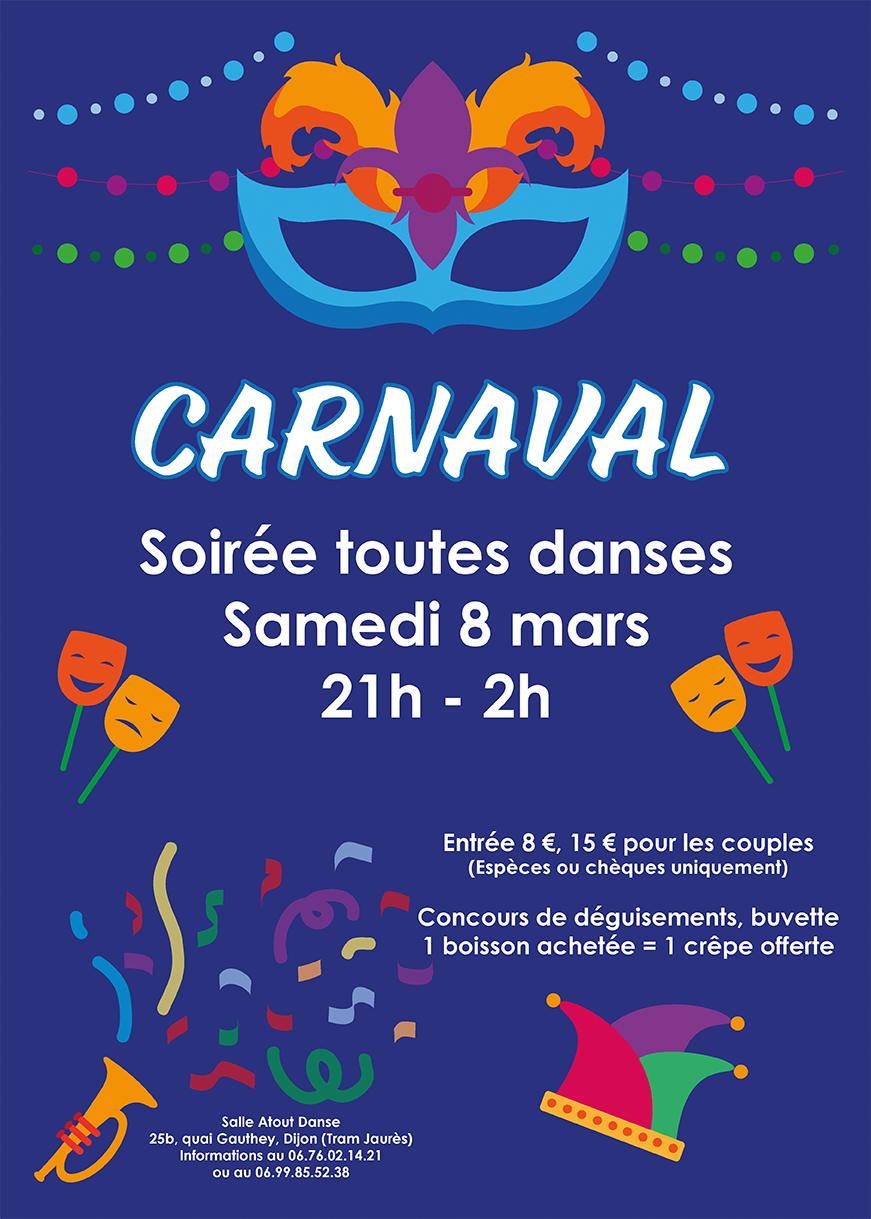 Affiche pour une soirée dansante pour le carnaval