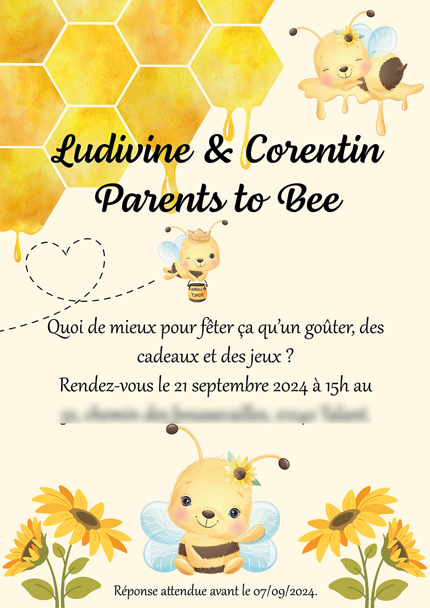 Invitation Baby Shower thème abeille