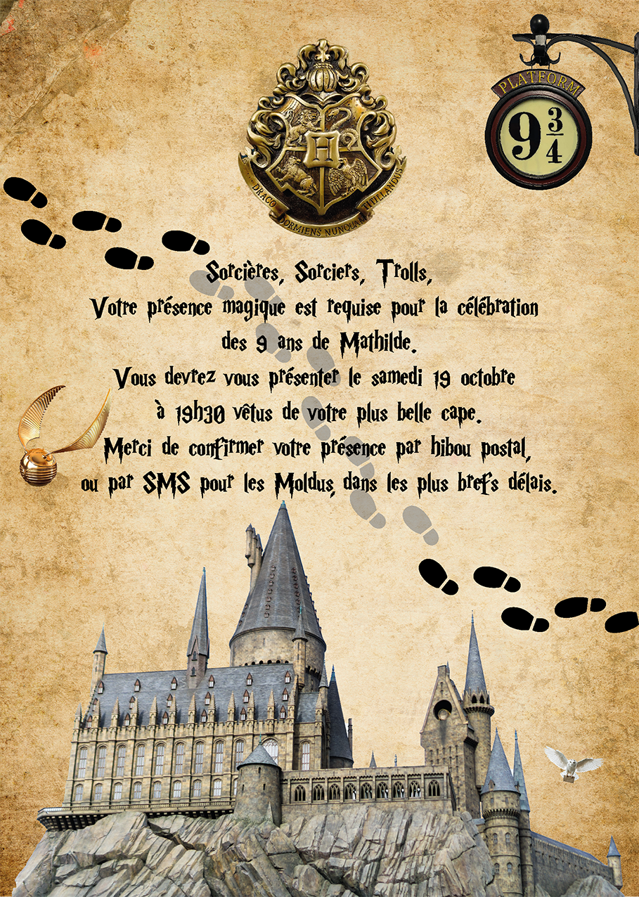 Invitation anniversaire thème Harry Potter