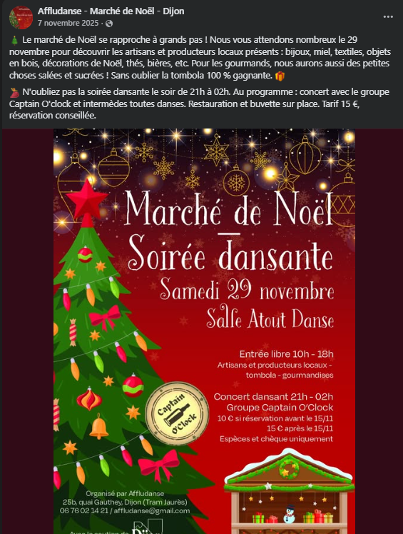 Post facebook marché de Noël